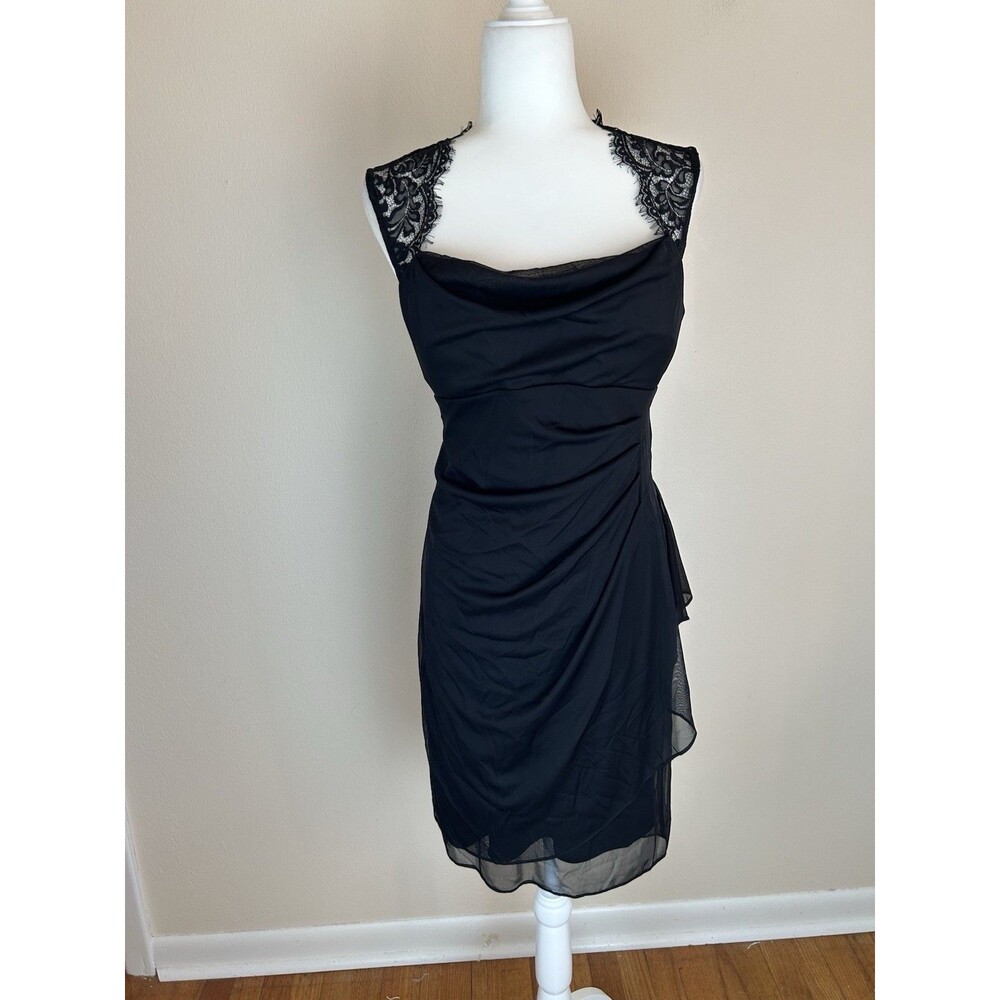 Whimsigoth Dress Womens Size 6 S Ruched Wrap Black Lace Goth Mini Dark Fairy